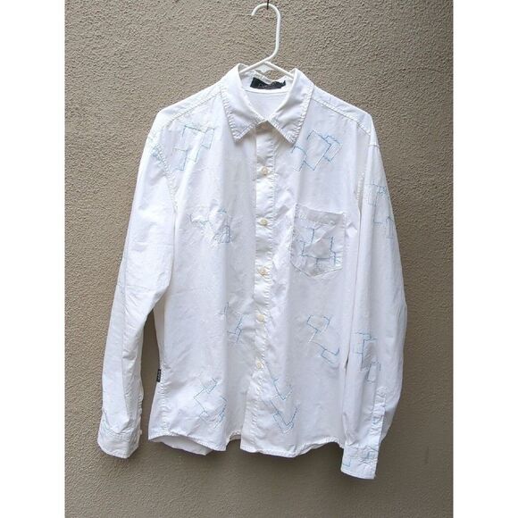 Pavi Shirt Made in Italy LG White Blue Embroidered Button Gigolo shirt - Picture 1 of 15